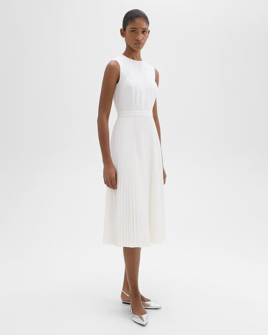 Sleek Poplin Pleated Midi Dress | Theory | Theory