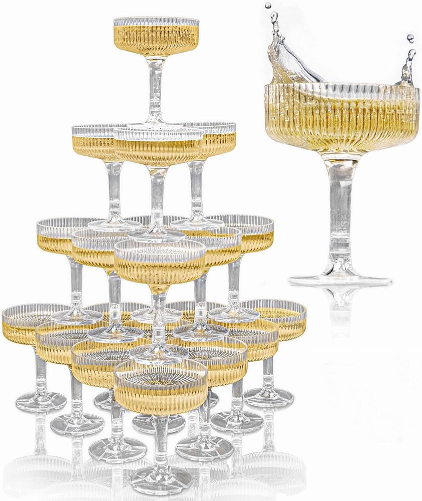 Ksestor PLASTIC Champagne Tower \u2013 21-Piece 7oz Plastic Coupe Glasses, Champagne Tower Glasse... | Amazon (US)