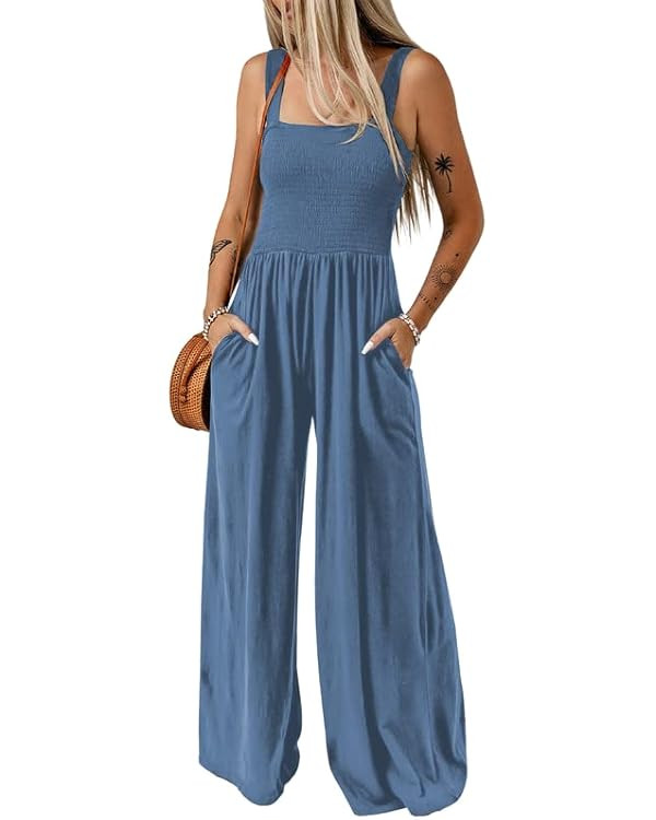 Dokotoo Women's Casual Loose Overalls Jumpsuits One Piece Sleeveless Wide Leg Long Pant Rompers W... | Amazon (US)