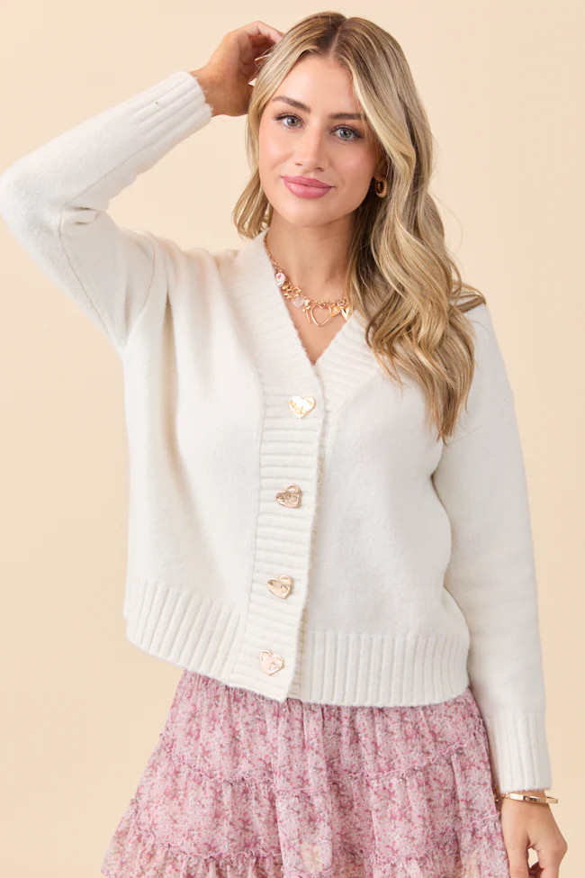 Raven Heart Print Off-White Cardigan FINAL SALE | Pink Lily