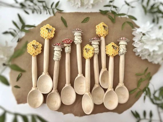 Cottagecore Wooden Spoon Mushroom Wood Gifts Honeycomb Bee | Etsy | Etsy (US)