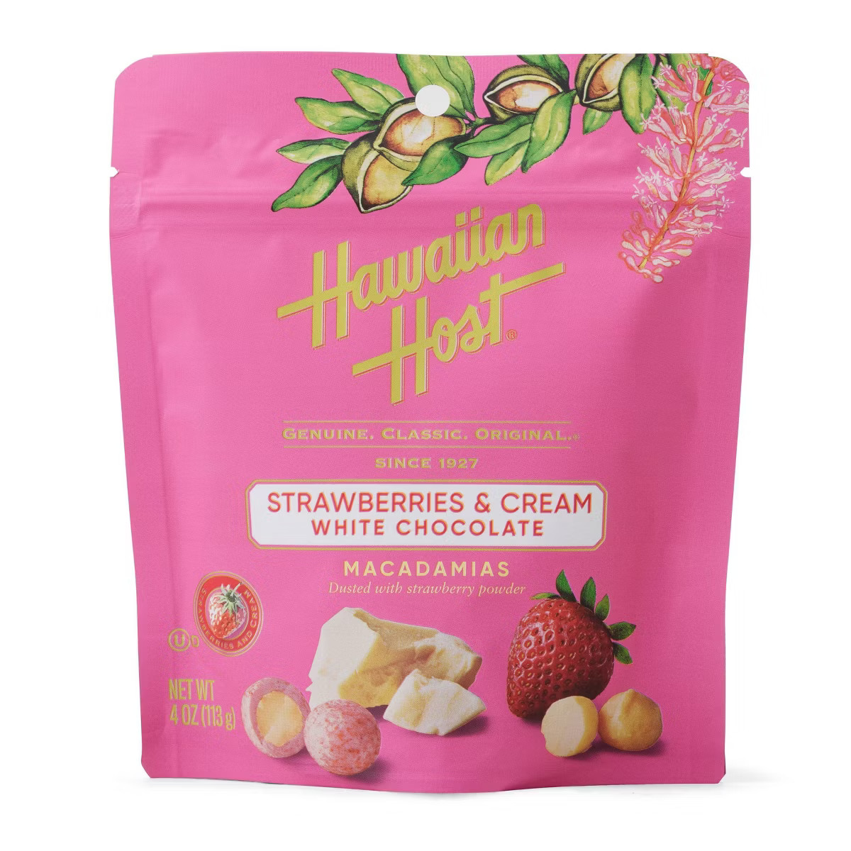 Hawaiian Host Valentine's Strawberries & cream White Chocolate Macadamias Stand Up Bag -4oz | Target