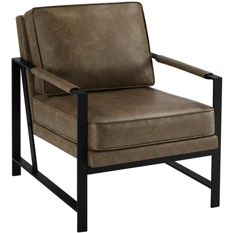 Topeakmart Upholstered Faux Leather Lounge Chair Accent Chair with Metal Arms, Brown | Walmart (US)