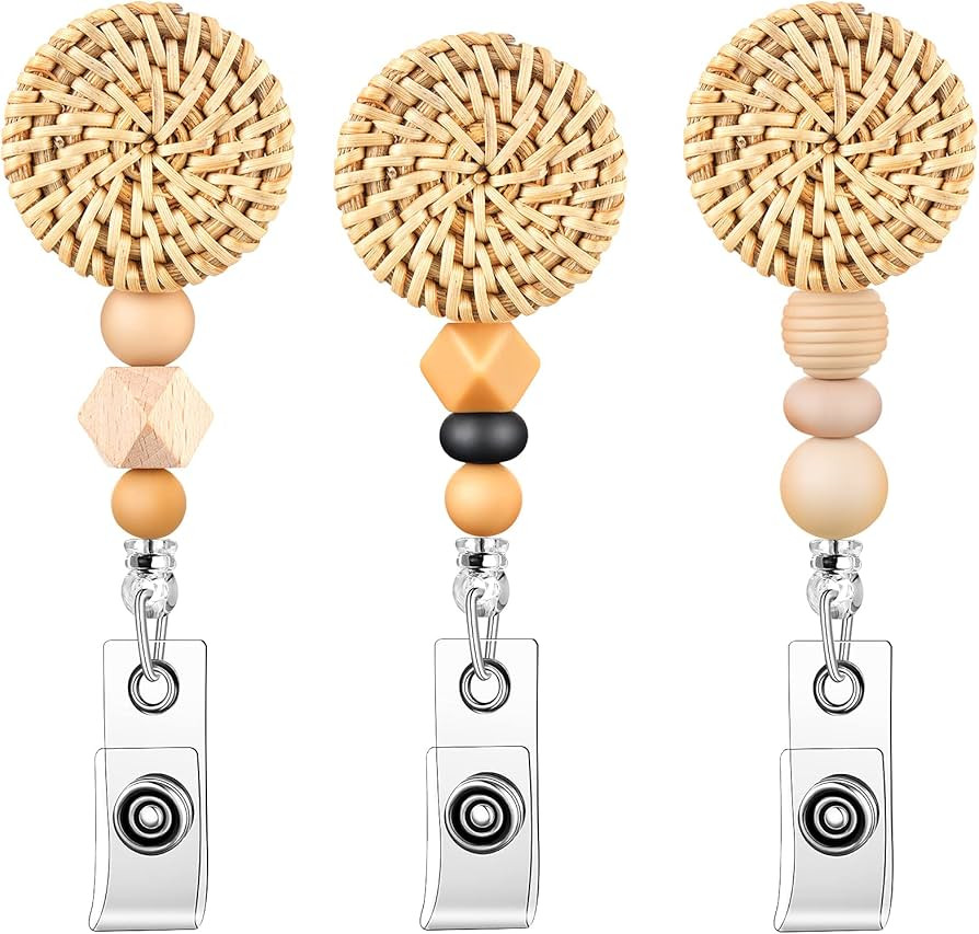 3 Pieces Boho Badge Reel ID Rattan Badge Reels ID Badge Reel Cute Retractable Nurse Badge Holder ... | Amazon (US)