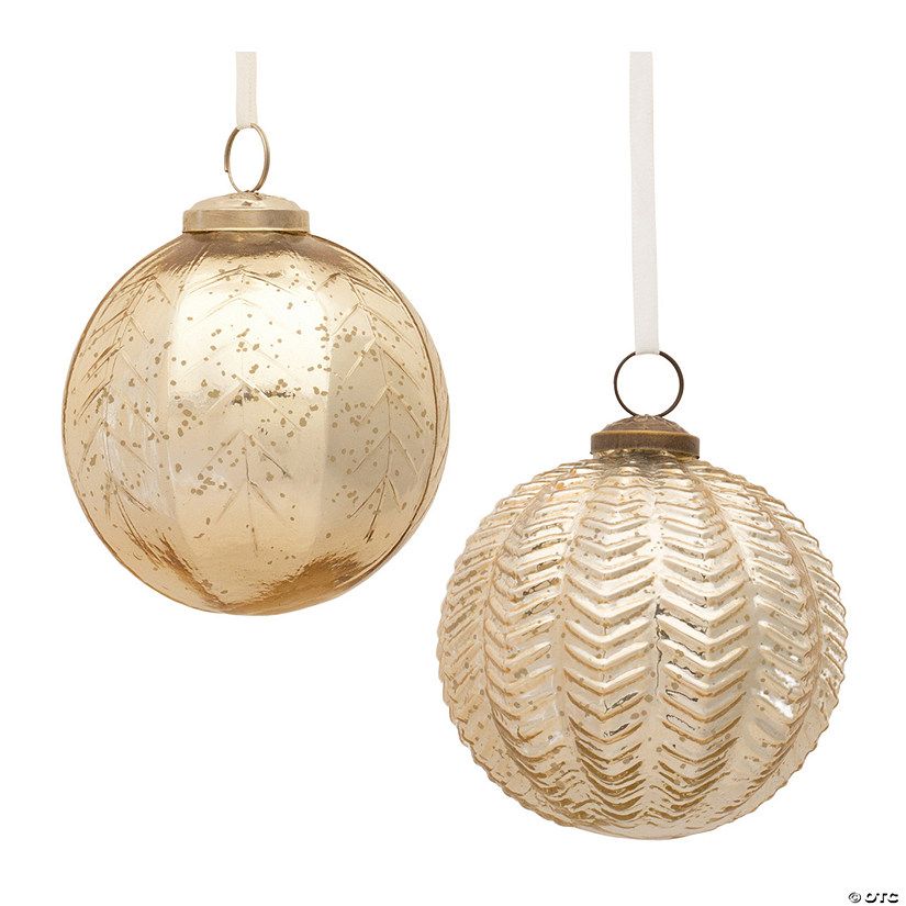 Gold Ribbed Mercury Ornament (Set Of 6) 4"D Glass | Oriental Trading Company