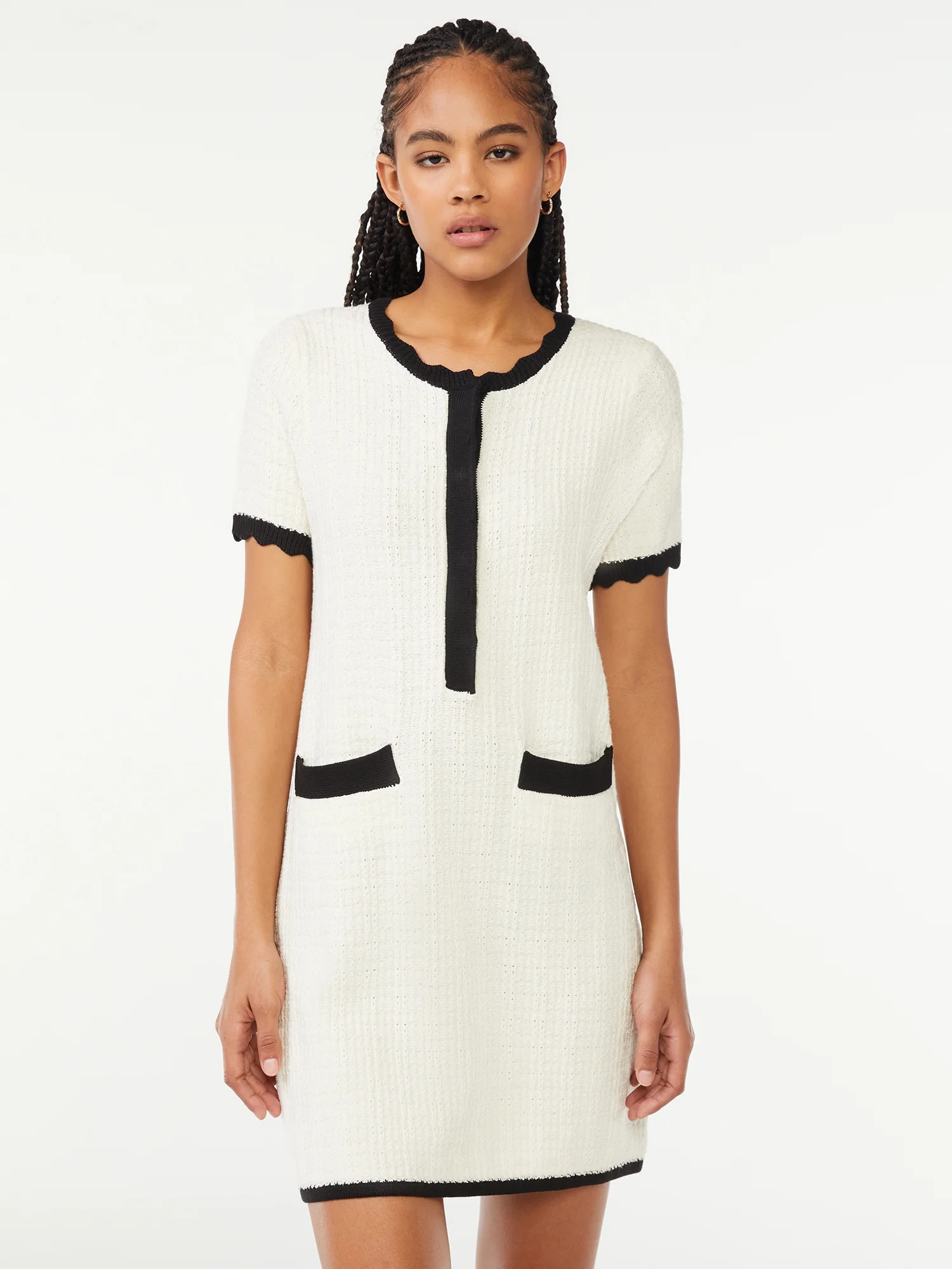 Free Assembly Women's Mini Sweater Dress with Scalloped Trim | Walmart (US)