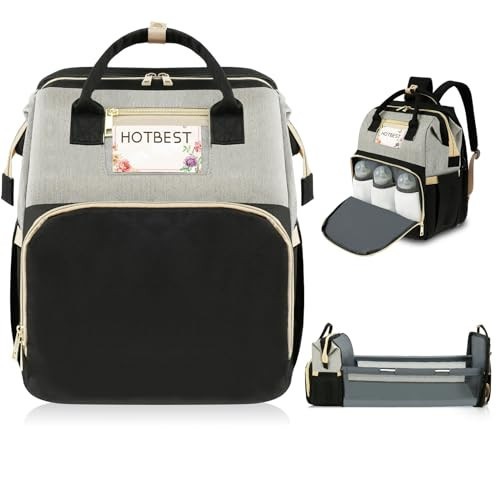 HOTBEST Diaper Bag Backpack, Black Gray, Large | Amazon (US)