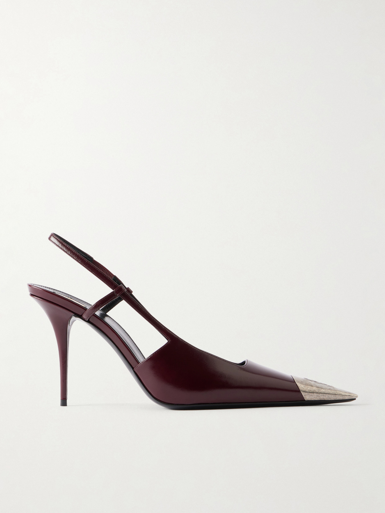 SAINT LAURENT - Jeanne Cassandre-embossed Leather Slingback Pumps - Burgundy | NET-A-PORTER (US)