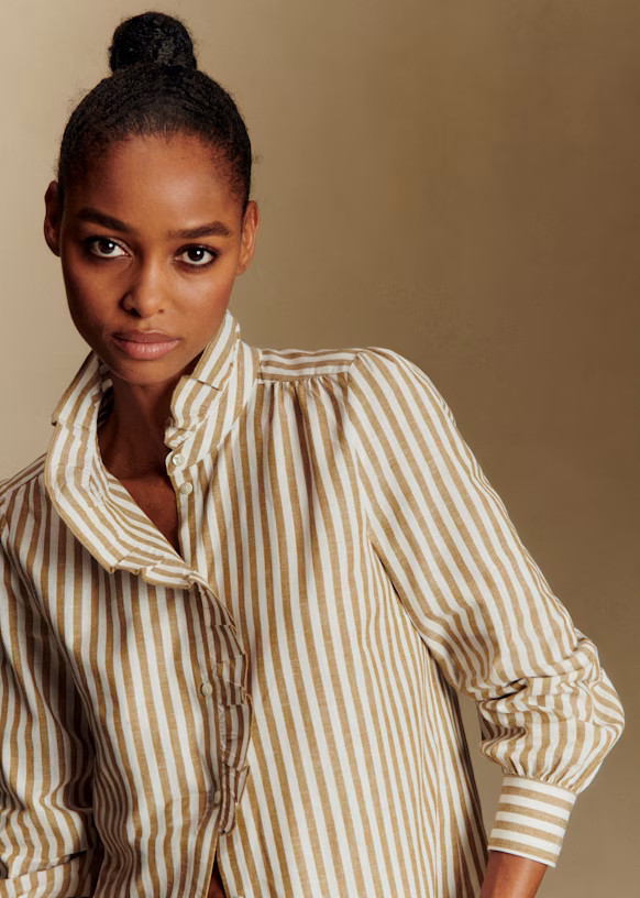 Chlo Shirt - Ecru-camel stripes - Organic Cotton - Sézane | Sezane Paris - US
