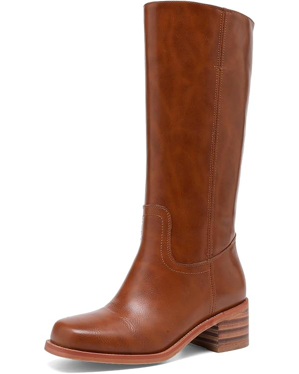 Women's Knee High Boots Square Toe Chunky Block Heel Long Boots for Women Comfortable Slip on Low... | Amazon (US)