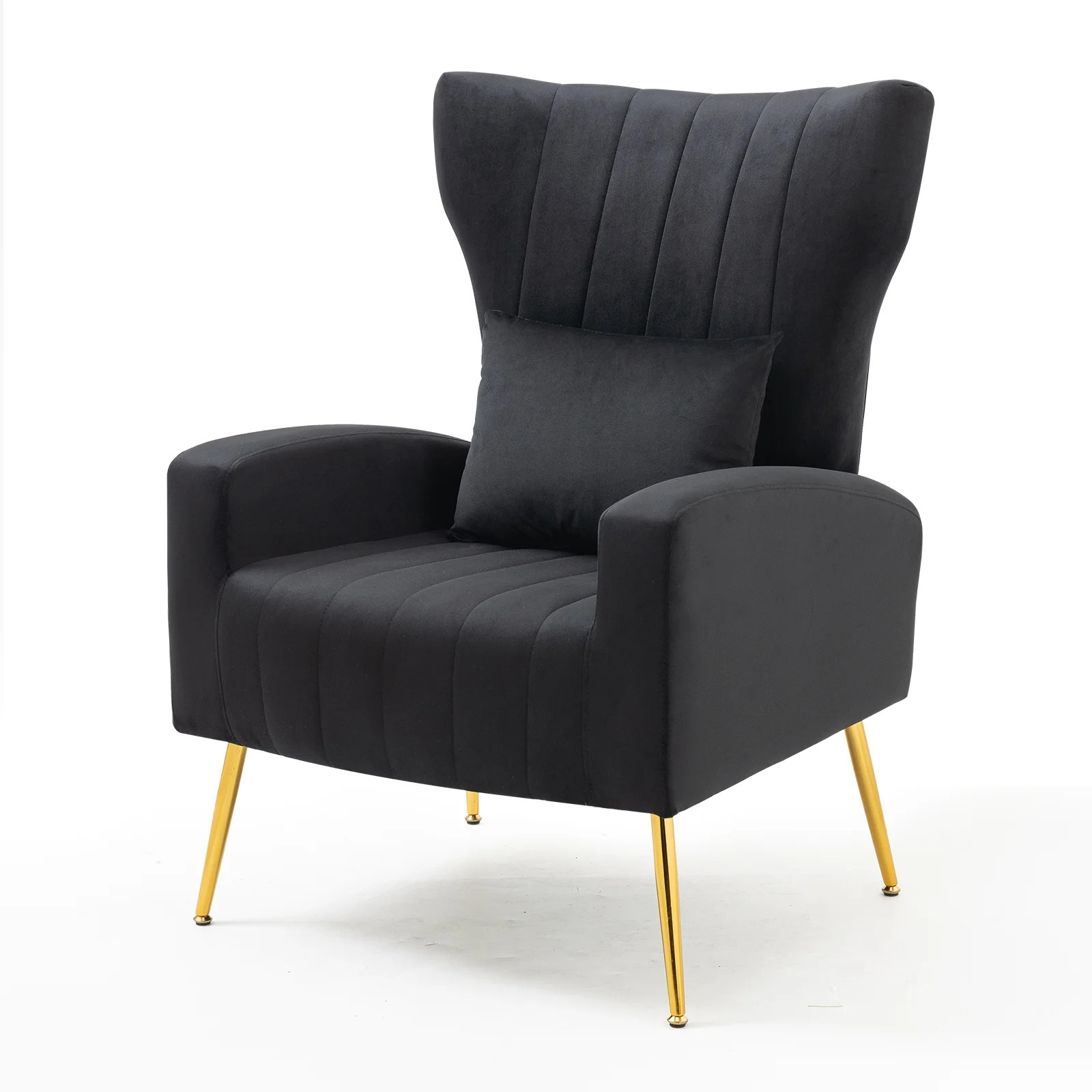 Newnno Living Room Chairs Velvet Accent Chair with Lumbar Pillow, High Back Armchair Mid Century ... | Walmart (US)