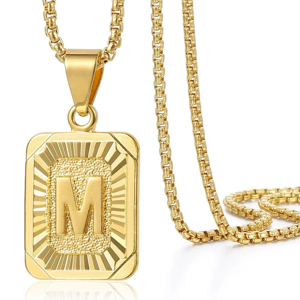 Womens Mens Gold Filled A-Z Initial Necklace Letter Pendant Box Chain Unisex 22Inch | Walmart (US)