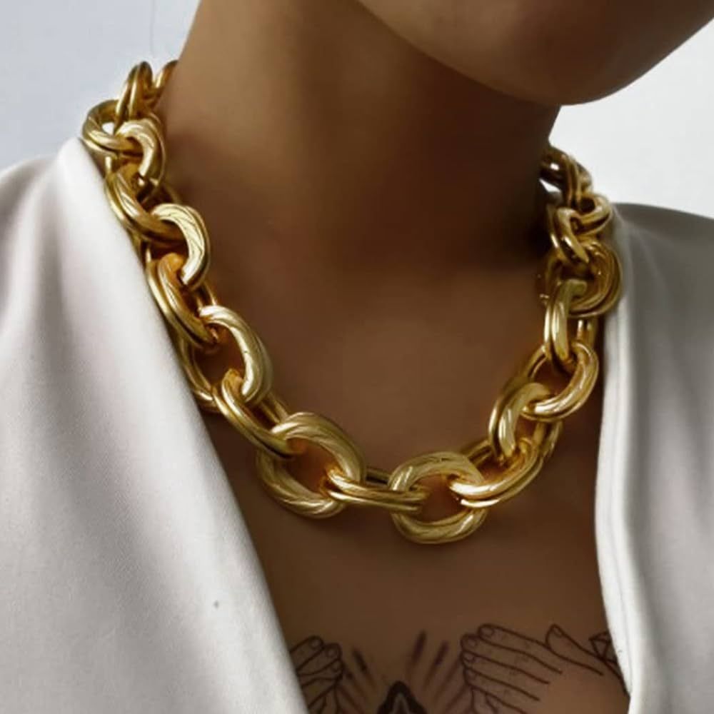 Acedre Chunky Choker Necklace Gold Cuban Link Chain Double O Link Necklaces Punk Hip-hop Jewelry ... | Amazon (US)