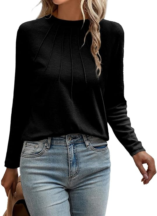 EVALESS Womens Casual Crewneck Tops Trendy Long Sleeve Shirts Fall 2024 Basic T Shirts Loose Fit ... | Amazon (US)
