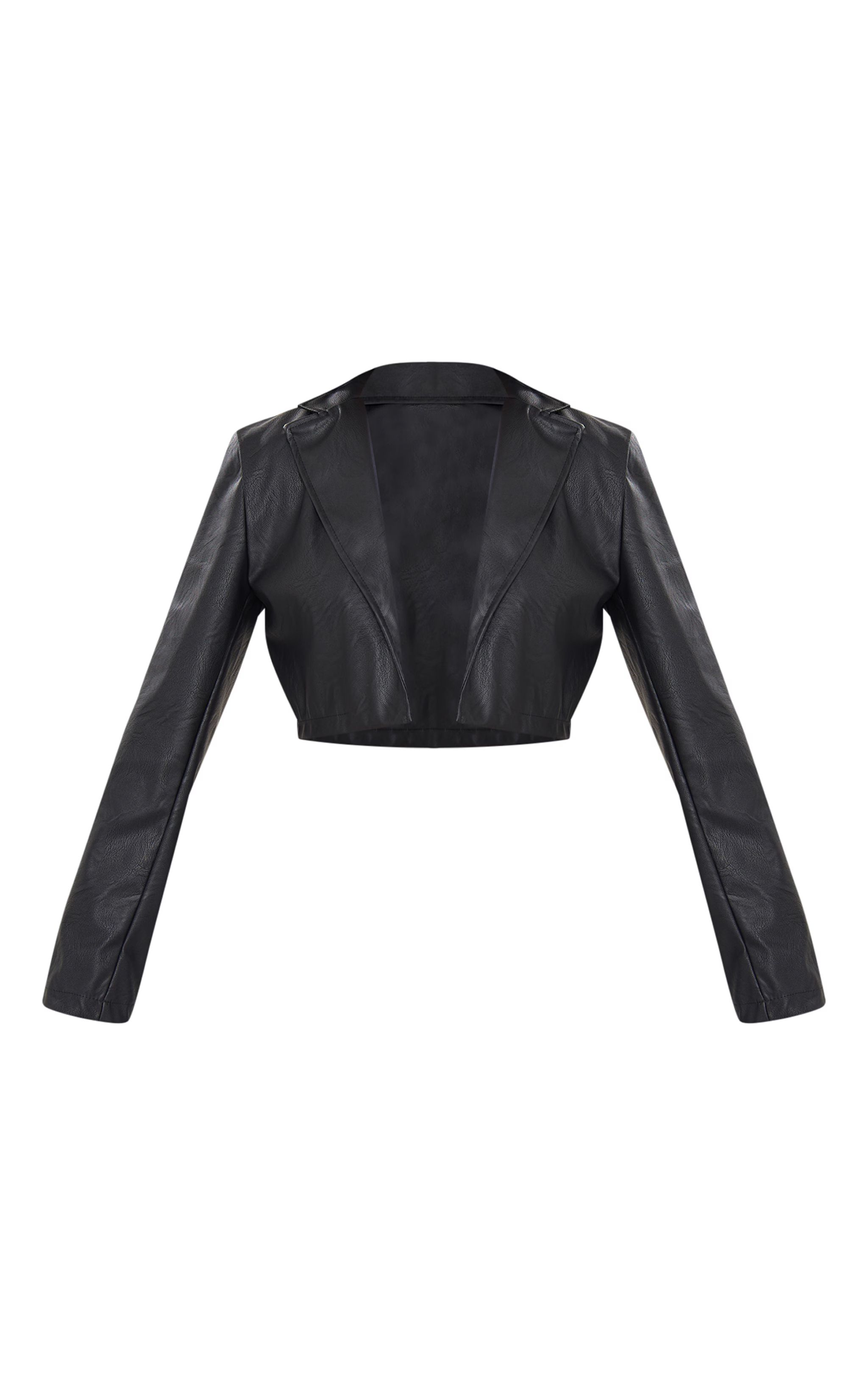 Black Faux Leather Minimal Crop Blazer | PrettyLittleThing UK