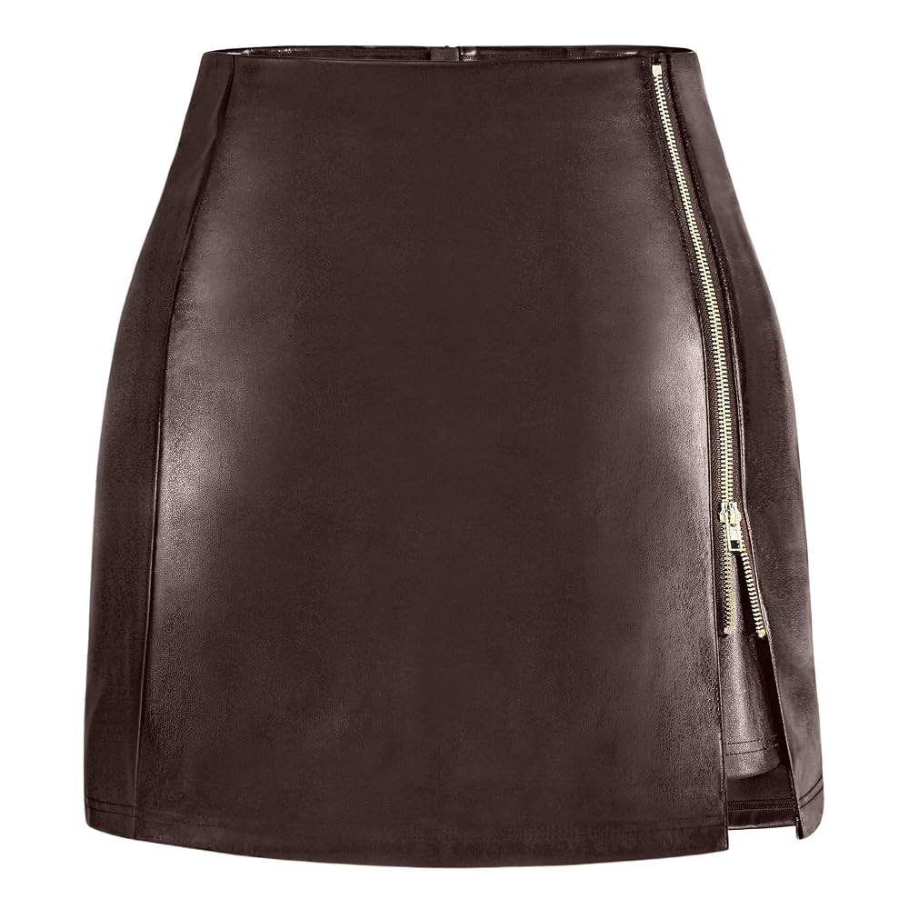 Women's Leather Mini Skirt Stretchy High Waisted Zipper Slit Faux Pleather Bodycon Short Pencil S... | Amazon (US)