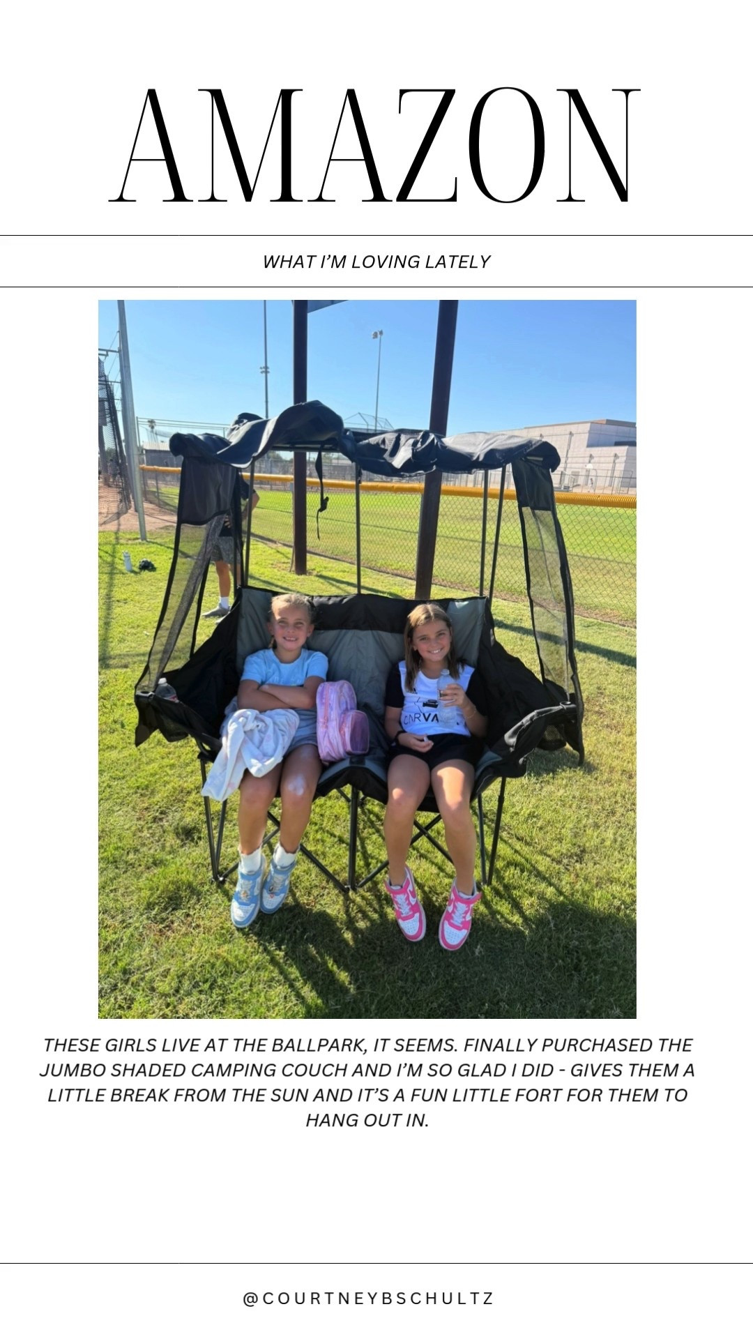 We love this shaded double seat for the sidelines when we’re cheering on the kids! 