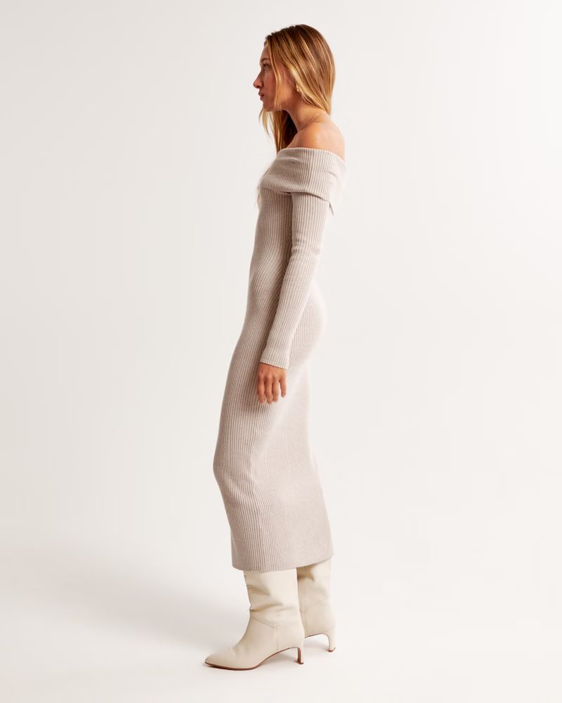 Women's Off-The-Shoulder Midi Sweater Dress | Women's New Arrivals | Abercrombie.com | Abercrombie & Fitch (US)