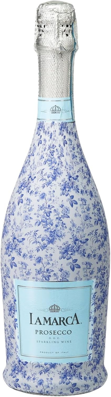 beaubottles Grandmillenial Blue Floral Custom Wine Label Wrap for La Marca 750ml Champagne Bottle - Personalized Wine Bottle Labels for Weddings, Events & Gifting - Easy Shrink Application | Amazon (US)