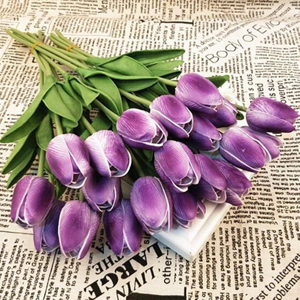 SHINE-CO LIGHTING PU Real Touch Fake Tulips Artificial Flowers 10 Pcs Flower Arrangement Bouquet ... | Amazon (US)