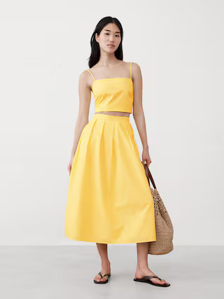 Poplin Pleated Midi Skirt | Banana Republic Factory