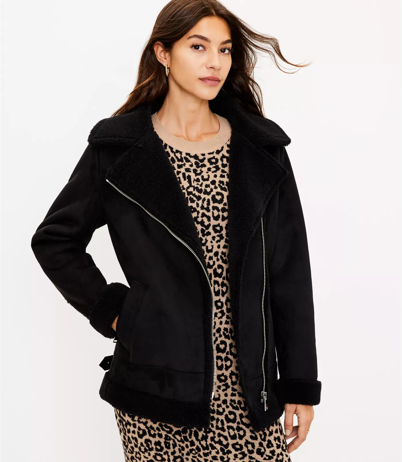 Petite Faux Suede Aviator Jacket | LOFT