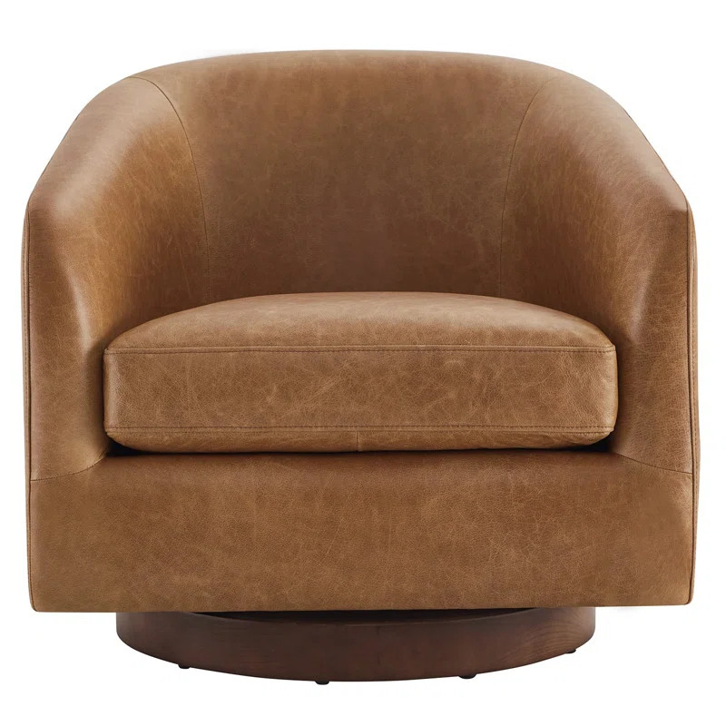 Bennett Genuine Leather Swivel Barrel Chair | AllModern