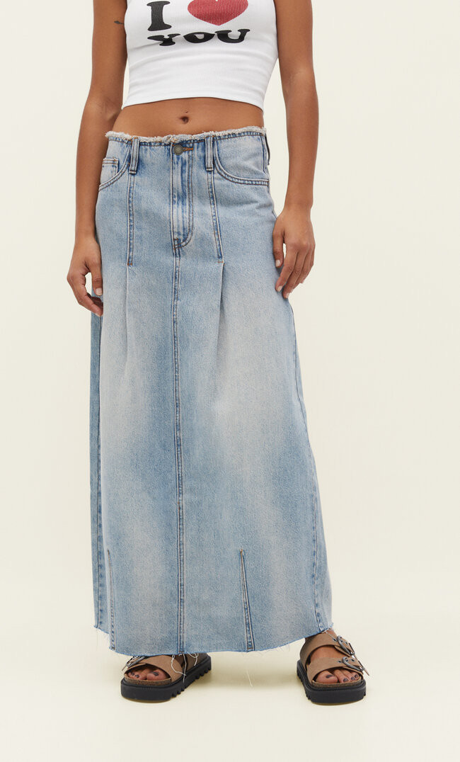Long pleated denim skirt | Stradivarius (UK)