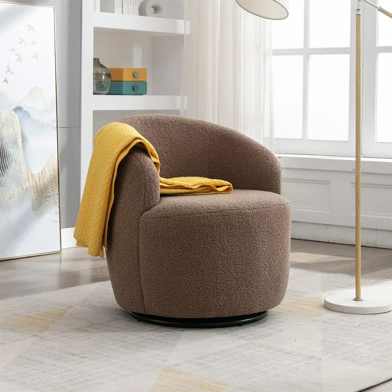 Swivel Barrel Chair, Modern Teddy Fabric Upholstered Accent Club Armchair with Metal Swivel Ring,... | Walmart (US)