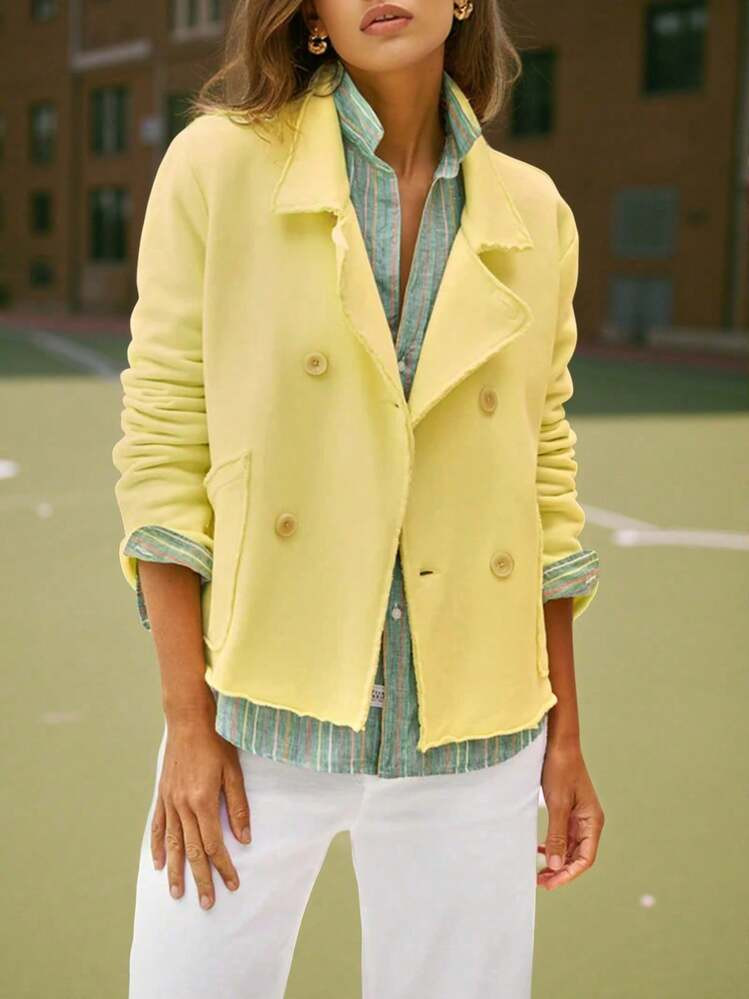Fisoew 2025 Retro British Blazer | Double-Breasted Oversized Lapel Jacket | Women's Slim Fit Tweed Coat | Spring Fall Office Chic & Versatile Outfit | SHEIN