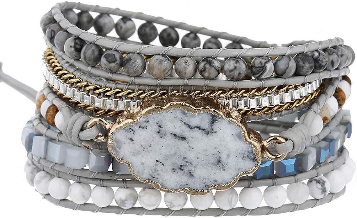 Plumiss Women Boho Handmade Natural Stone Wrap Bracelets Variety Beads Strand Bracelet for Men Co... | Amazon (US)