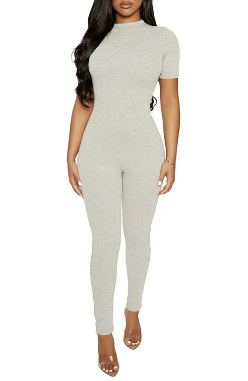 Naked Wardrobe Sweet T Funnel Neck Jumpsuit in Heather Grey at Nordstrom, Size Small | Nordstrom