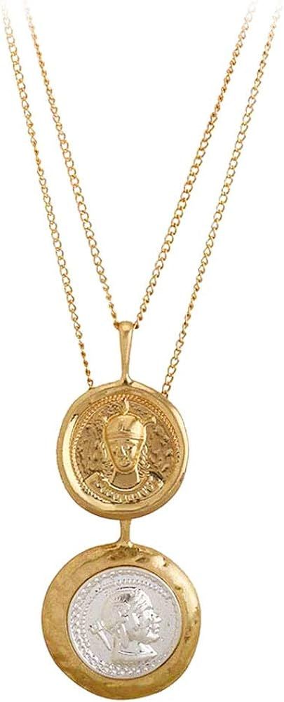 HTSTYLE Gold Coin Necklace Layered Necklace Gold Pendant Double Layered Vintage Necklace Coin Dis... | Amazon (US)