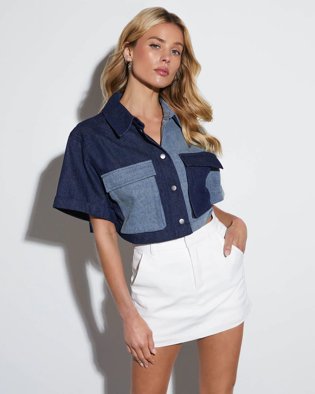 Coco Colorblock Denim Button Up Top | VICI Collection