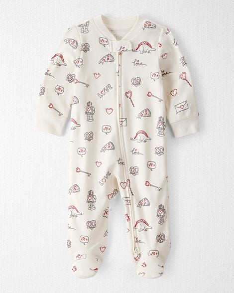 Little Planet Baby Boys Organic Cotton Sleep & Play Pajamas In Little Loves Print Baby Size 3M Cream | Carter's Inc