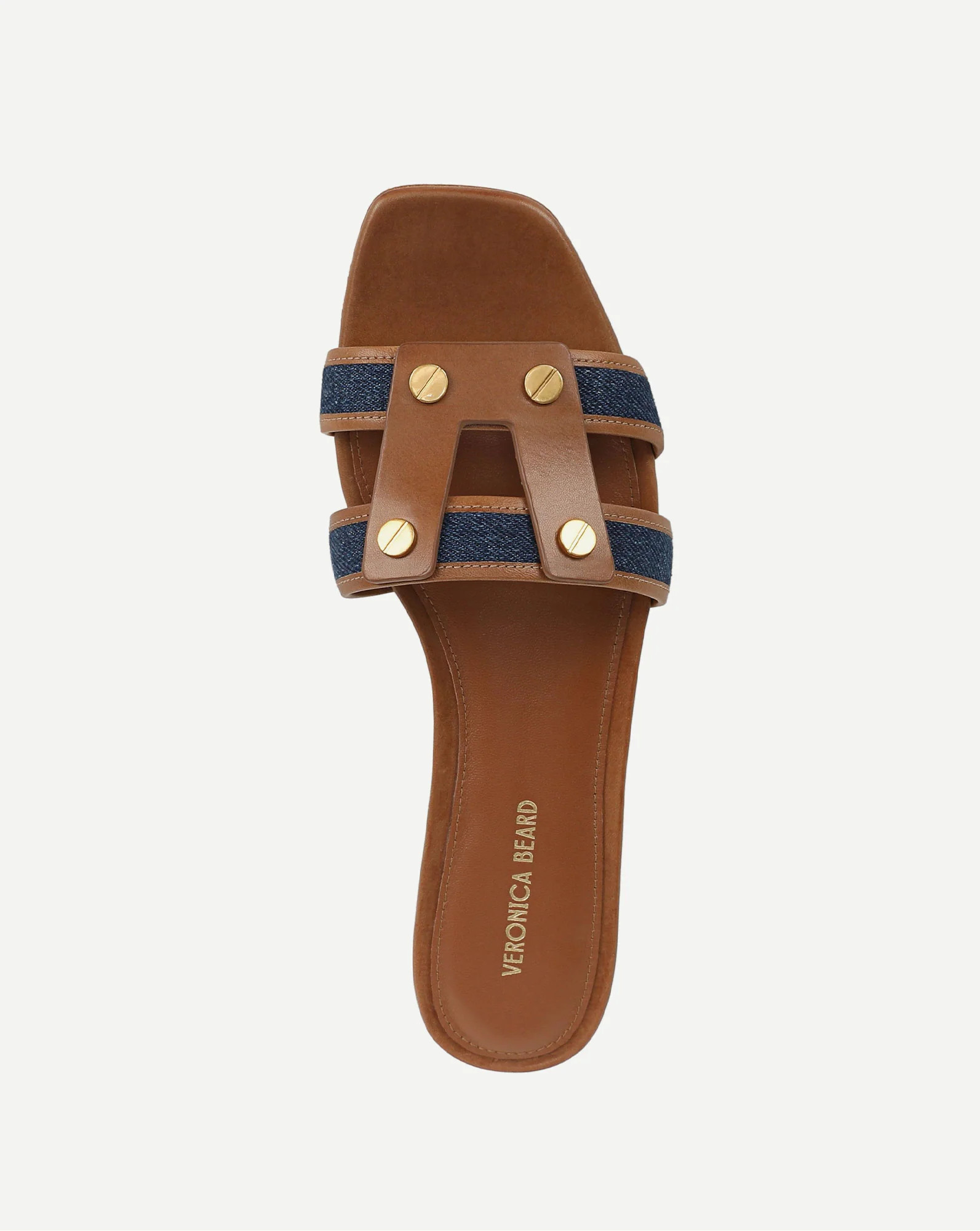 Via Slide Sandal in Honey/Navy | Veronica Beard | Veronica Beard