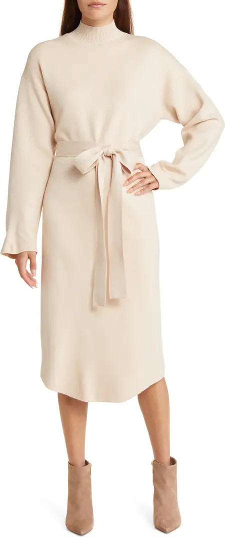 High Neck Tie Belt Sweater Dress | Nordstrom