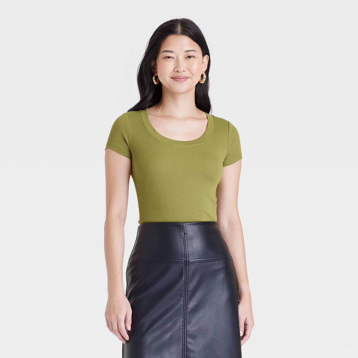 Women's Slim Fit Short Sleeve Ribbed Scoop Neck T-Shirt - A New Day™ | Target