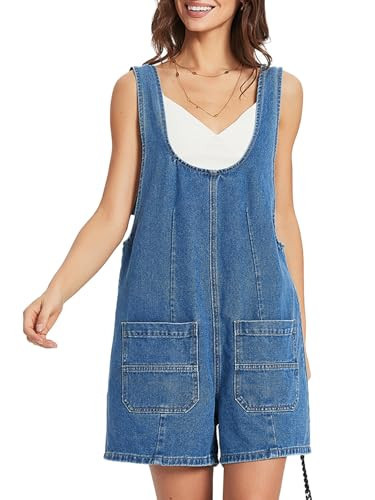 D-Sun Women's Sleeveless Denim Romper Shorts Adjustable Strap Casual Jean Jumpsuits Summer One Piece Outfits | Amazon (US)