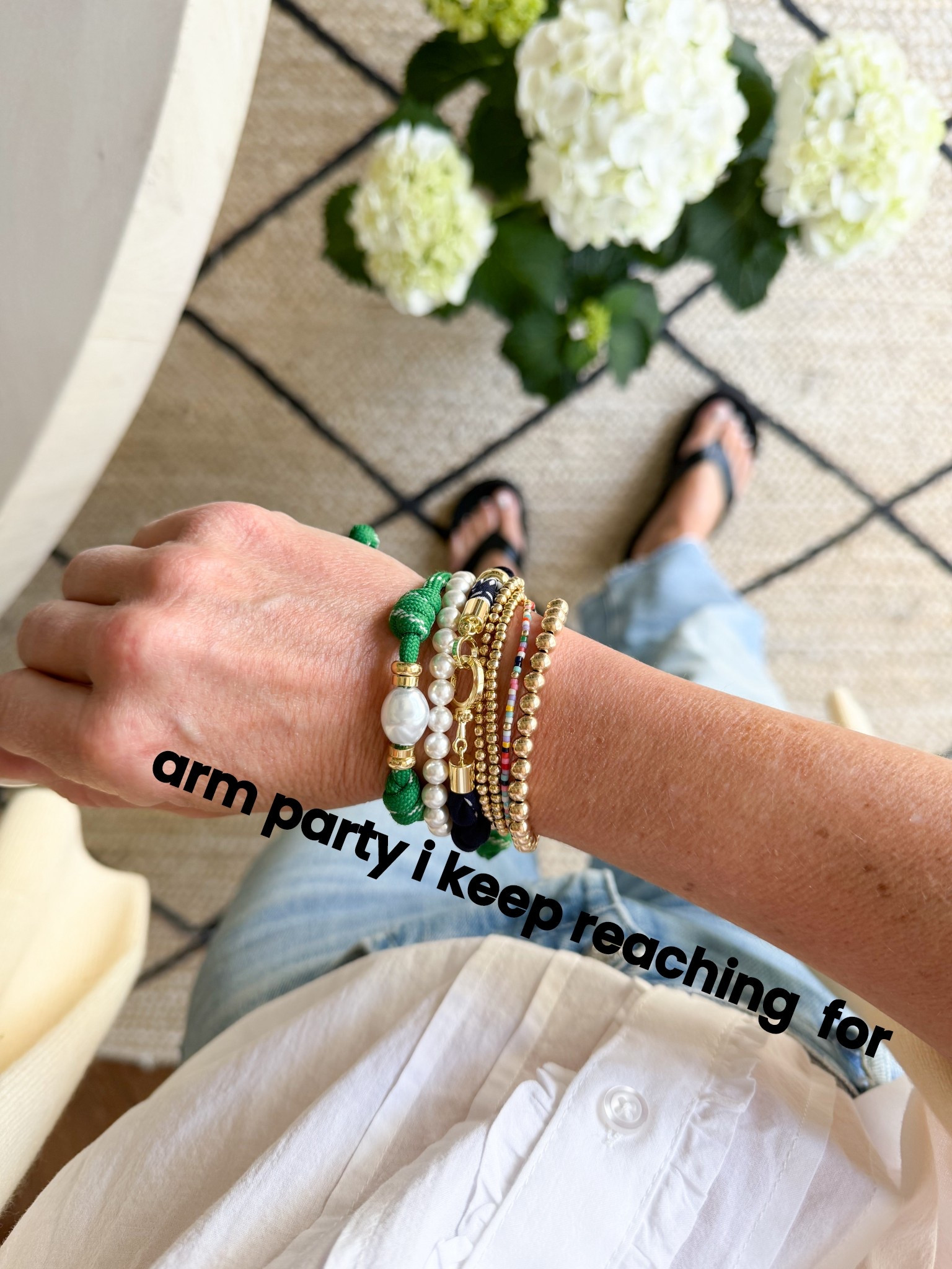 arm party, bracelets,
Target finds, the comfiest flip flops and just stuff i love 

#LTKOver40 #LTKgrwm #LTKootd