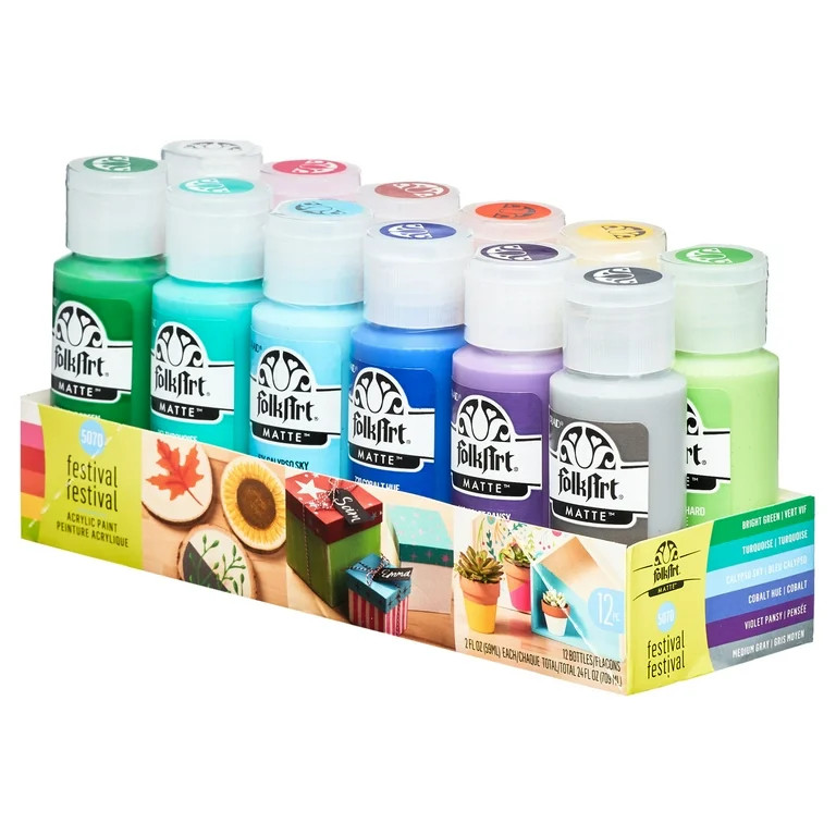 Folk Art Acrylic Paint Set, Festival, 24 fl oz, 12 Piece | Walmart (US)