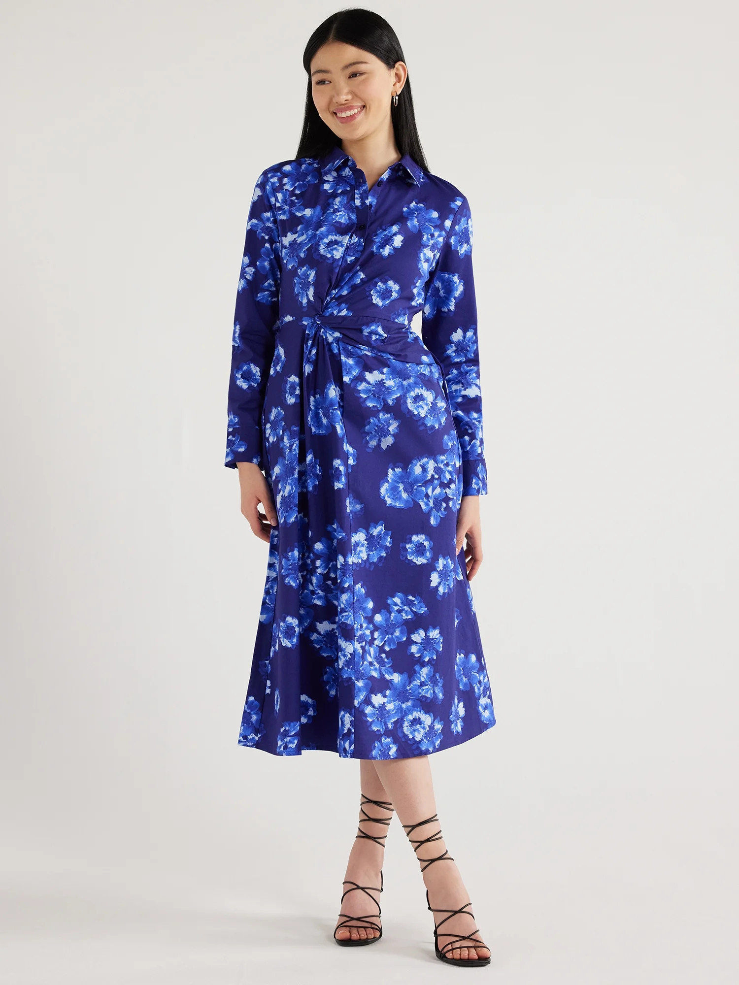 Scoop Women's Side Knot Poplin Midi Shirtdress, Sizes XS-XXL | Walmart (US)