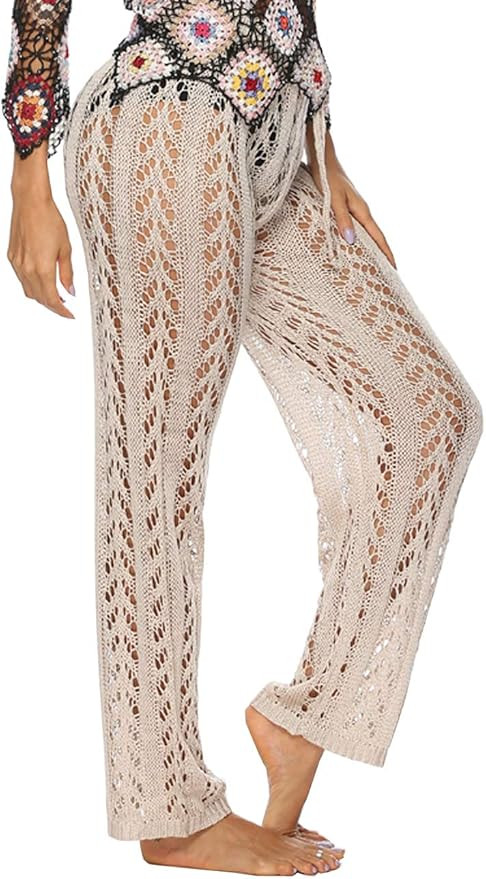 Kistore Womens Crochet Net Hollow Out Beach Pants Sexy Swimsuit Cover Up Pants | Amazon (US)