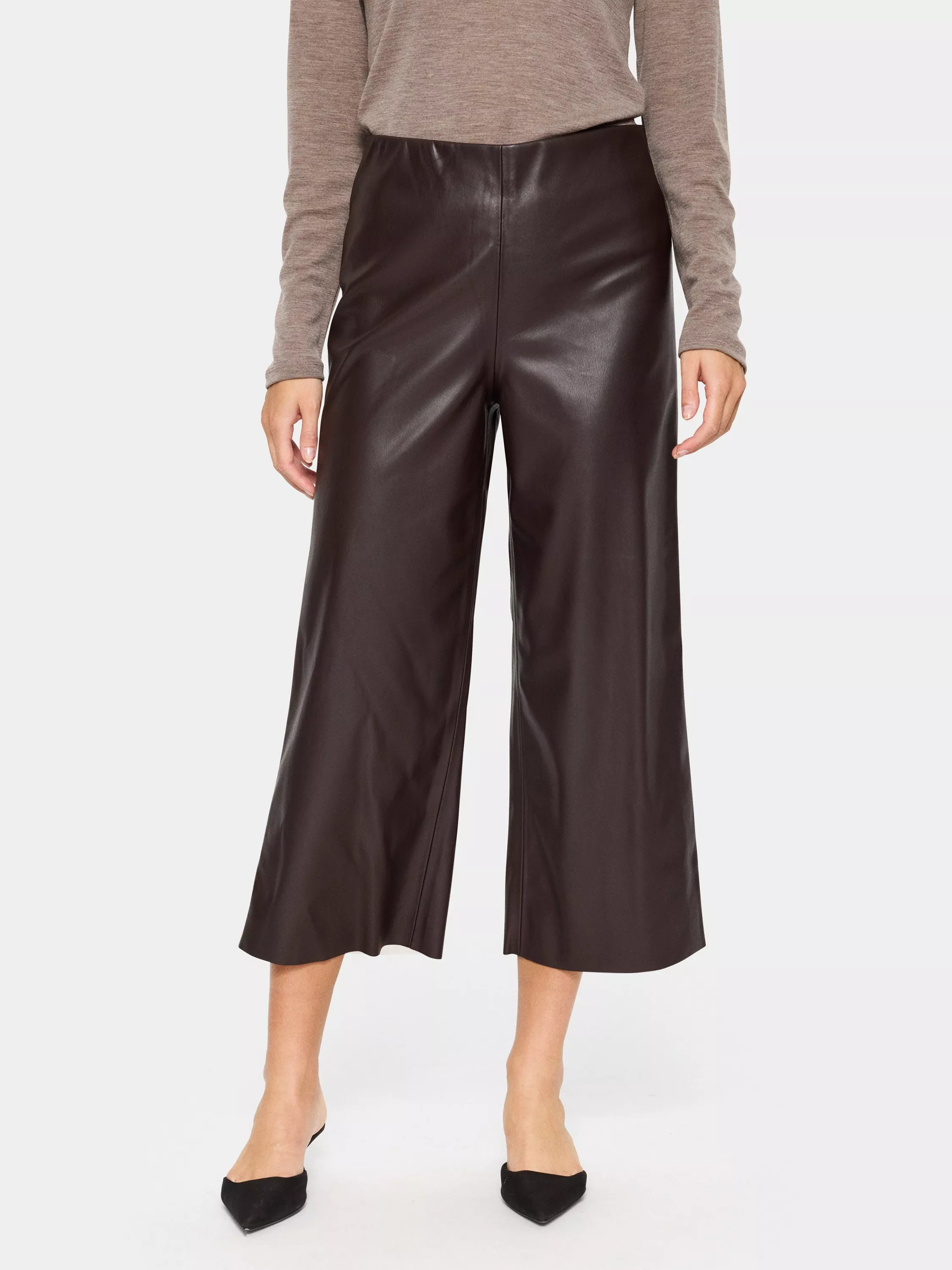 Saint Tropez Dowie Faux Leather Trousers, Rain Drum | John Lewis (UK)