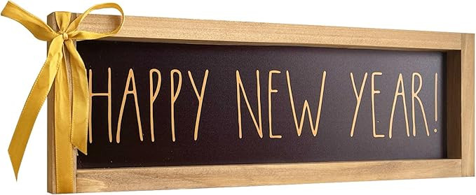 Happy New Year Sign, Wooden 2026 New Years Eve Decorative Signage Plaque Decor, Holiday Indoor Ta... | Amazon (US)