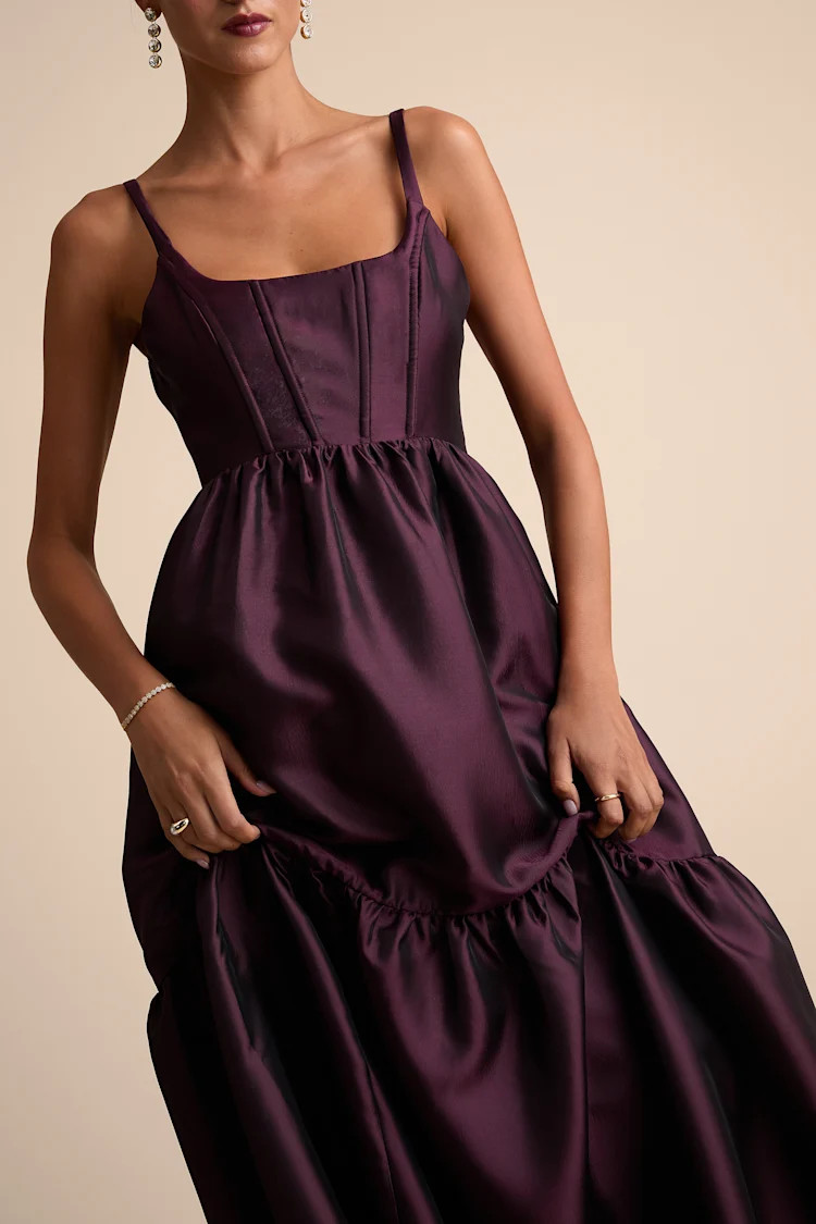 Avalie Plum Purple Tiered Bustier Maxi Dress | Lulus