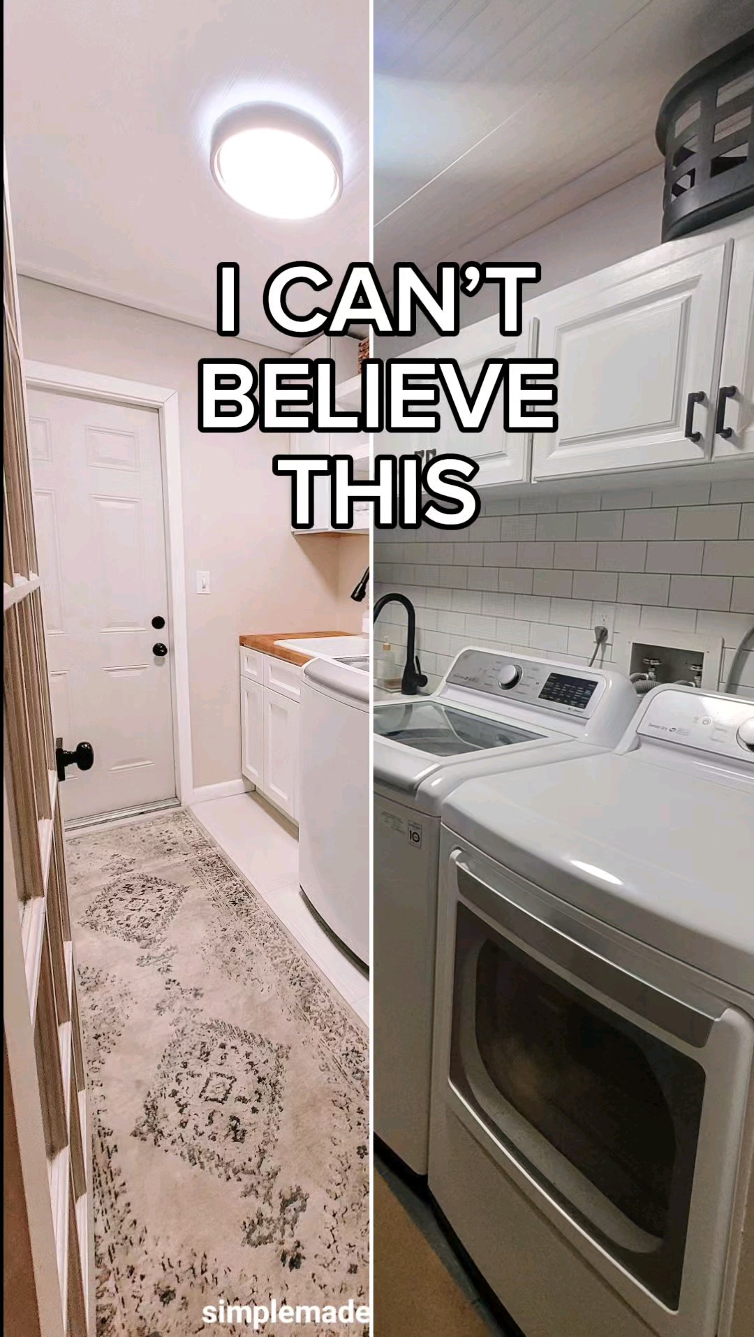 Years of “making it work” → one remodel that finally feels calm, clean, and functional.

I’m sharing the full before + after, cabinet design, install, and how I organized everything on YouTube + the blog.
🧺 Cabinets • 🪵 Butcher block • 🫧 Organizing finds — all linked here 👇

👉 Watch the full remodel https://youtu.be/YqqGEP3wnZU?si=7khCIqYY9nvGAKkG
👉 See all sources + details https://simplemadepretty.com/laundry-room-remodel-cabinets-organization/

#LTKhome #LTKDIY #LaundryRoomRemodel #BeforeAndAfterHome #SmallSpaceMakeover #HomeOrganization #NeutralHome #ShakerCabinets #ButcherBlockCountertop #HomeRenovation 

 #LTKHome