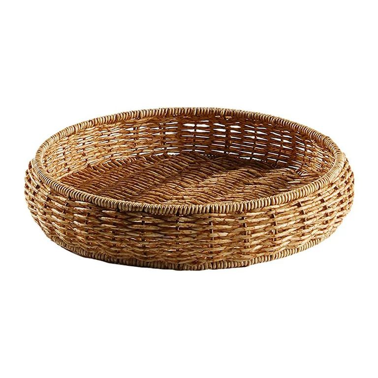 Pwtool Woven Serving Tray - Rattan Woven Round Basket - Wicker Serving Tray for Bread Fruit Stora... | Walmart (US)