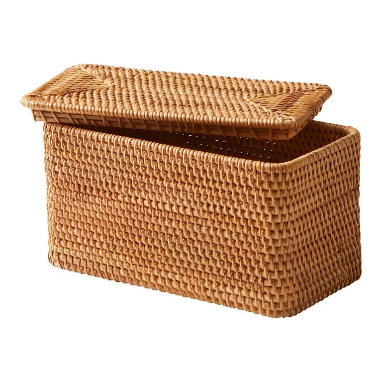 Better Homes & Gardens Brown Rattan Organizer Basket with Lid | Walmart (US)