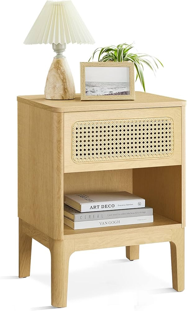 VASAGLE Rattan Nightstand, Boho Bedside Table with Drawer, Cane End Table, Modern Side Table for ... | Amazon (US)